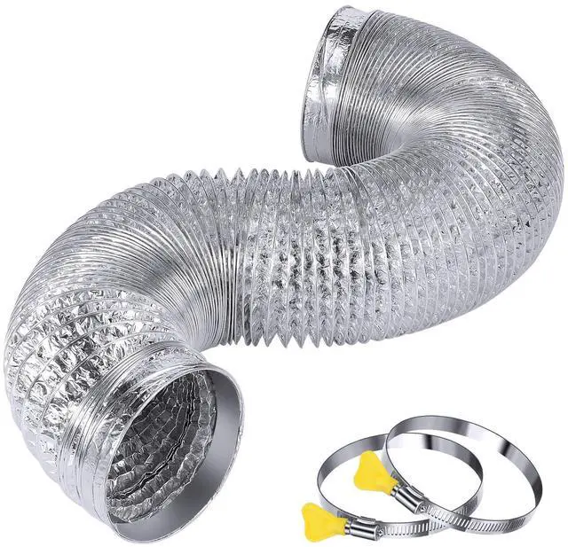 Main image of Heavy Duty 4"Flexible Dryer Vent Exhaust Duct Hose 12 Feet | Tool-Free, Extra Thick Aluminum Foil HVAC Ducting Kit with 2 Key Hose Clamps