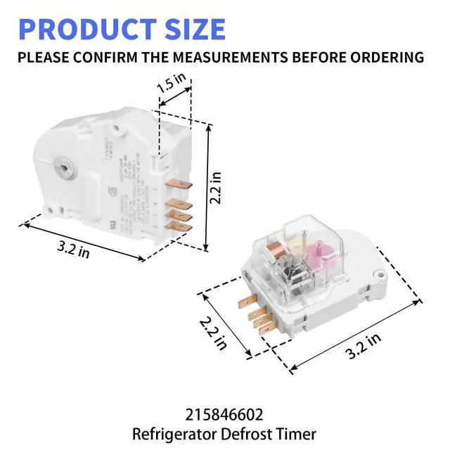 Alt view image 2 of 6 - 215846602 Refrigerator Defrost Timer Compatible with Frigidaire Kenmore Refrigerators Replaces PS423801 215846606 240371001 241621501 AP2111929