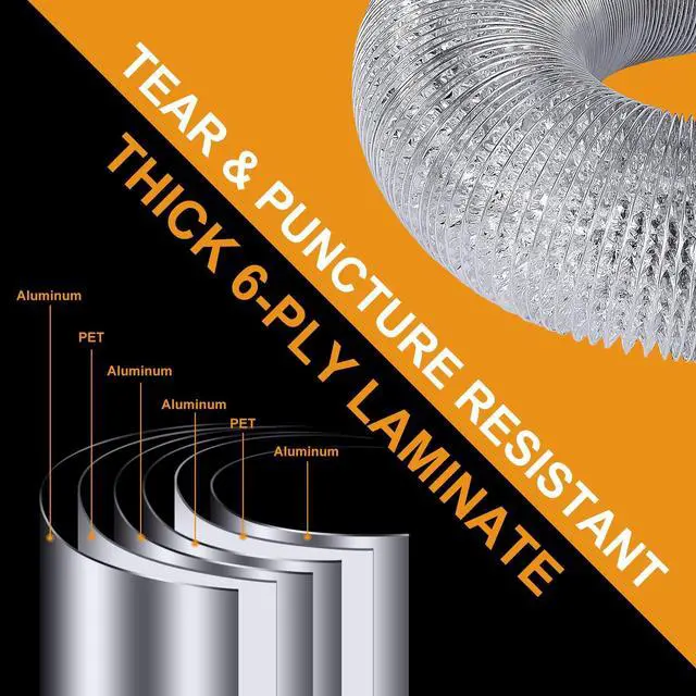 Alt view image 2 of 6 - Heavy Duty 4"Flexible Dryer Vent Exhaust Duct Hose 12 Feet | Tool-Free, Extra Thick Aluminum Foil HVAC Ducting Kit with 2 Key Hose Clamps