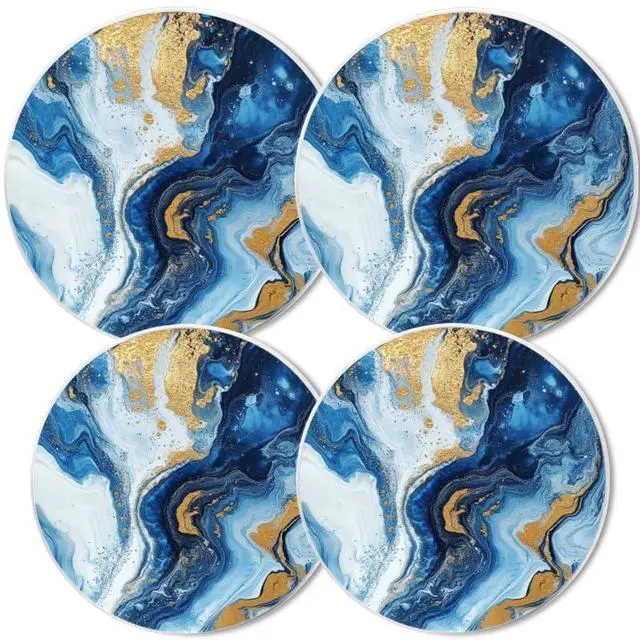 Main image of Round Stovetop Covers Electric Stove Cooktop, Blue Marble Texture with Golden Streaks Decorative Kitchen Decor Stove Burner Covers Set of 4, 8 Inches and 10 Inches