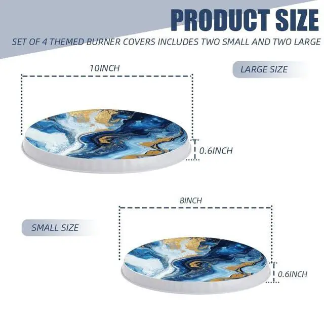 Alt view image 2 of 7 - Round Stovetop Covers Electric Stove Cooktop, Blue Marble Texture with Golden Streaks Decorative Kitchen Decor Stove Burner Covers Set of 4, 8 Inches and 10 Inches