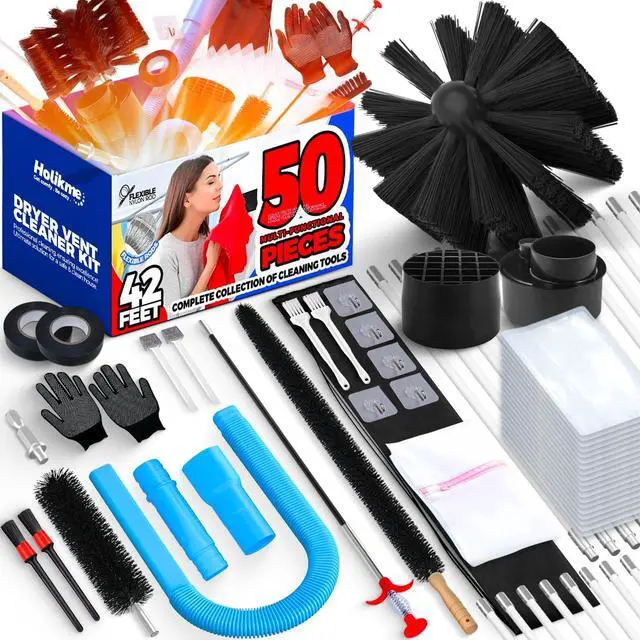 Main image of 42FT Dryer Vent Cleaner Kit 50Pcs - Lint Remover Brush Vacuum Tools | Dryer Vent Brush Kit, Omnidirectional Lint Vacuum Attachment & Lint Trap Brush Clean Hard-to-Reach Areas, Remove Hidden Lint