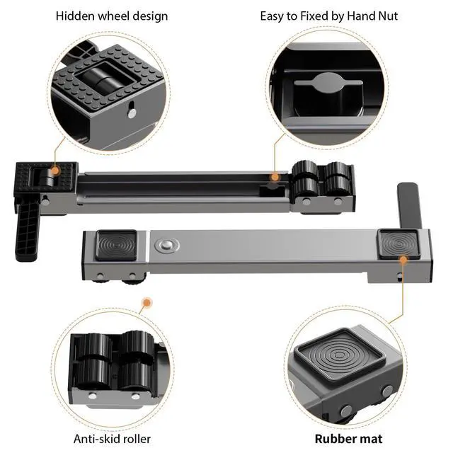 Alt view image 6 of 6 - Appliance Rollers Heavy Duty,Newest Extendable Appliance Sliders,Liftable Washing Machine Base,Easily Move Washer and Dryer Machines,Refrigerators,Furniture-Grey