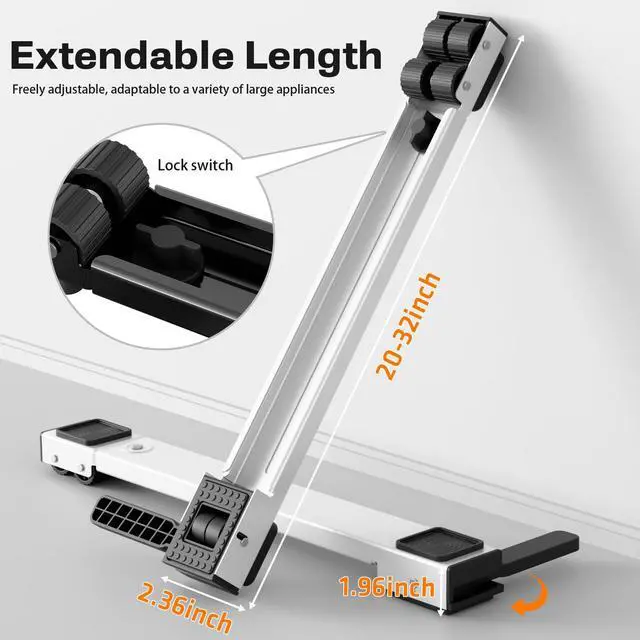 Alt view image 2 of 6 - Appliance Rollers Heavy Duty,Newest Extendable Appliance Sliders,Liftable Washing Machine Base,Easily Move Washer and Dryer Machines,Refrigerators,Furniture-White