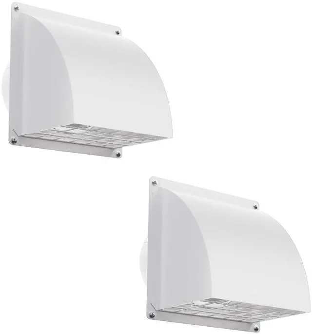 Main image of 2 Pcs 4 Inch Dryer Vent Cover Outside with Removable Screen, White | Metal Exterior Wall Vent, Cushioned Non-Return Flap, Ideal for House, Range Hood, Garage, AC, Opening Diameter: 3.81"