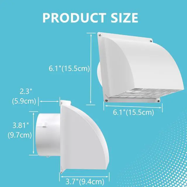 Alt view image 4 of 7 - 2 Pcs 4 Inch Dryer Vent Cover Outside with Removable Screen, White | Metal Exterior Wall Vent, Cushioned Non-Return Flap, Ideal for House, Range Hood, Garage, AC, Opening Diameter: 3.81"