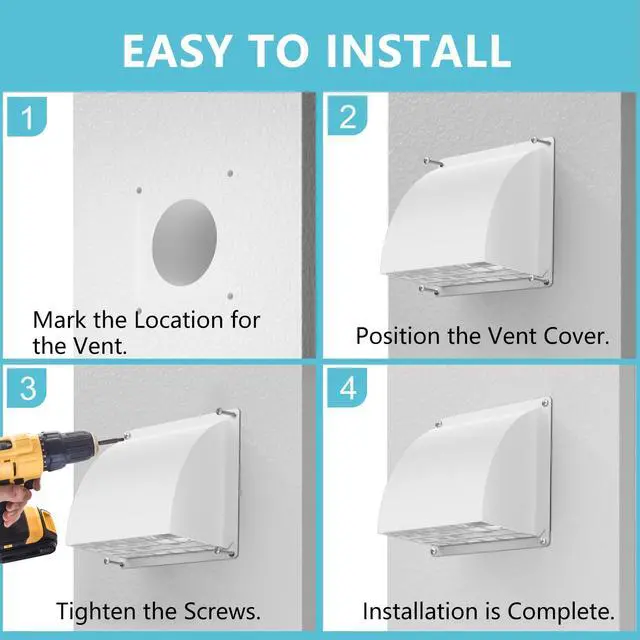 Alt view image 7 of 7 - 2 Pcs 4 Inch Dryer Vent Cover Outside with Removable Screen, White | Metal Exterior Wall Vent, Cushioned Non-Return Flap, Ideal for House, Range Hood, Garage, AC, Opening Diameter: 3.81"