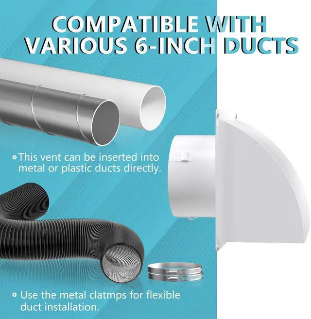 Alt view image 6 of 7 - 2 Pcs 4 Inch Dryer Vent Cover Outside with Removable Screen, White | Metal Exterior Wall Vent, Cushioned Non-Return Flap, Ideal for House, Range Hood, Garage, AC, Opening Diameter: 3.81"