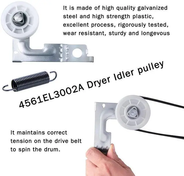 Alt view image 4 of 6 - Upgraded Dryer Repair Kit Dryer Roller Kit for LG Kenmore Dryers Includes 4581EL2002C Dryer Drum Roller Assembly 4400EL2001A Dryer Belt and 4561EL3002A Dryer Idler Pulley, Pictures 6, 7 are Fit Models