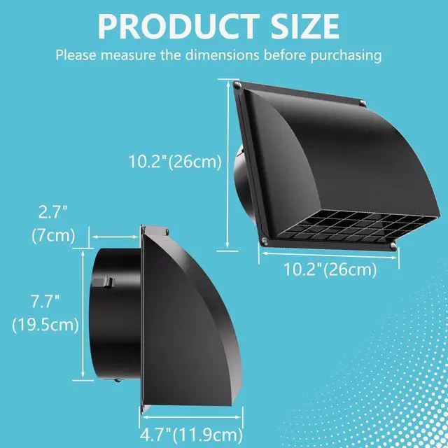 Alt view image 4 of 7 - 8 Inch Wall Vent Cover, Metal Exhaust Vent Cap Outside with Removable Screen & Cushioned Non-Return Flap for Home Wall, Kitchen(Blcak)