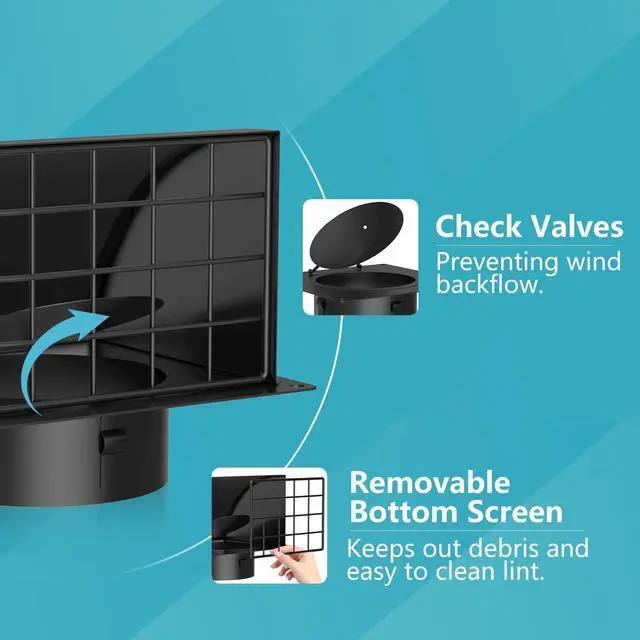 Alt view image 5 of 7 - 6 Inch Dryer Vent Cover Outside with Removable Screen, Black | Metal Exhaust Wall Vent, Cushioned Non-Return Flap, Easy to Clean, Ideal for House, Range Hood, AC, Opening Diameter: 5.7"
