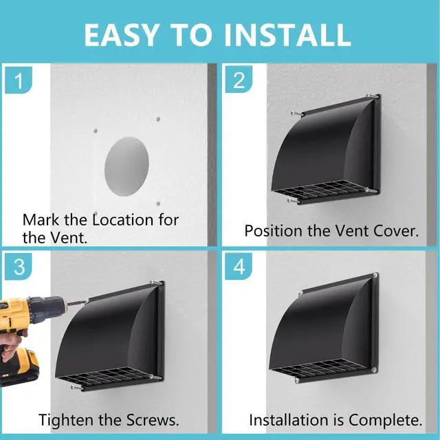 Alt view image 7 of 7 - 6 Inch Dryer Vent Cover Outside with Removable Screen, Black | Metal Exhaust Wall Vent, Cushioned Non-Return Flap, Easy to Clean, Ideal for House, Range Hood, AC, Opening Diameter: 5.7"