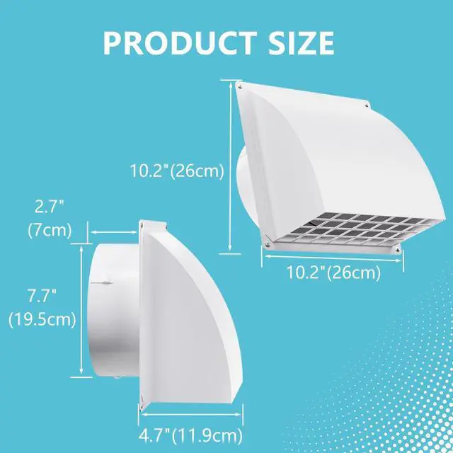 Alt view image 4 of 7 - 8 Inch Wall Vent Cover, Metal Exhaust Vent Cap Outside with Removable Screen & Cushioned Non-Return Flap for Home Wall, Kitchen (White)