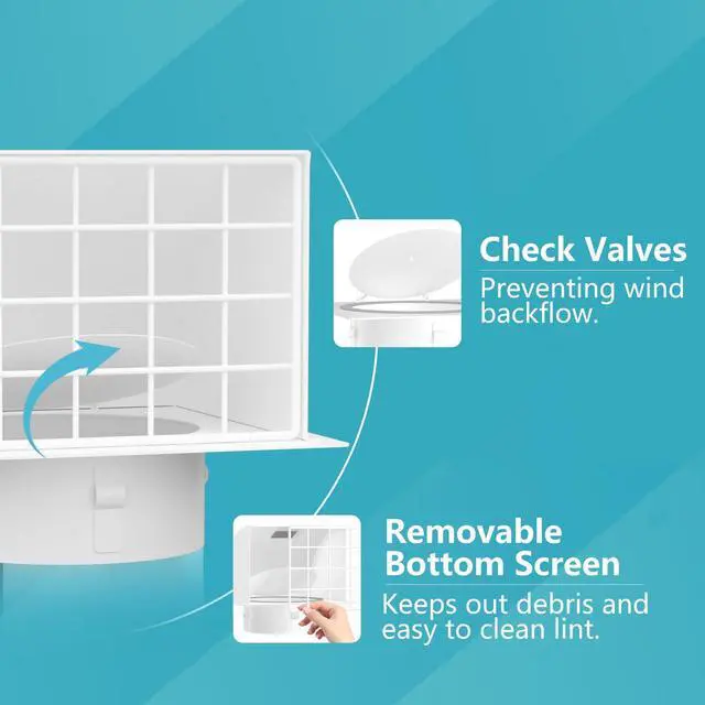 Alt view image 5 of 7 - 6 Inch Dryer Vent Cover Outside with Removable Screen, White | Metal Exhaust Wall Vent, Cushioned Non-Return Flap, Easy to Clean, Ideal for House, Range Hood, AC, Opening Diameter: 5.7"