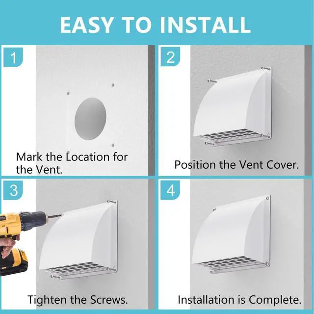 Alt view image 7 of 7 - 6 Inch Dryer Vent Cover Outside with Removable Screen, White | Metal Exhaust Wall Vent, Cushioned Non-Return Flap, Easy to Clean, Ideal for House, Range Hood, AC, Opening Diameter: 5.7"