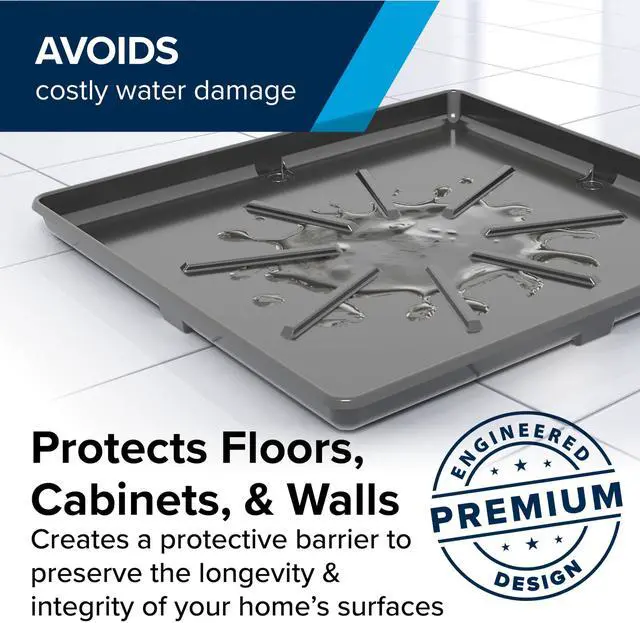 Alt view image 4 of 7 - Low Profile Washing Machine Drain Pan w/PVC Fitting - Made in USA | 29 inch x 33 inch ID and 31 inch x 35 inch OD - Protects Your Floors from Washing Machine Leaks - Easy to Use -Pewter (20788)