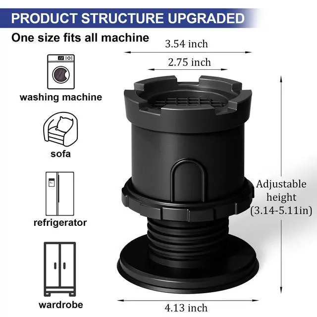 Alt view image 2 of 7 - 4Pcs Anti Vibration Pads for Washing Machine, Adjustable Height Stops Washer Dryer Moving, Prevents Noise, Vibration Transfer, Antivibration Stabilizer Support Feet with Suction Cup Bottom (Grey)