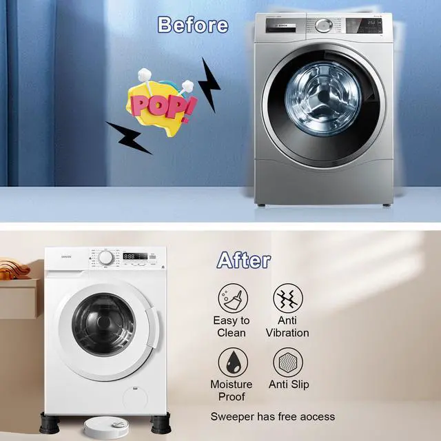 Alt view image 3 of 7 - 4Pcs Anti Vibration Pads for Washing Machine, Adjustable Height Stops Washer Dryer Moving, Prevents Noise, Vibration Transfer, Antivibration Stabilizer Support Feet with Suction Cup Bottom (Grey)