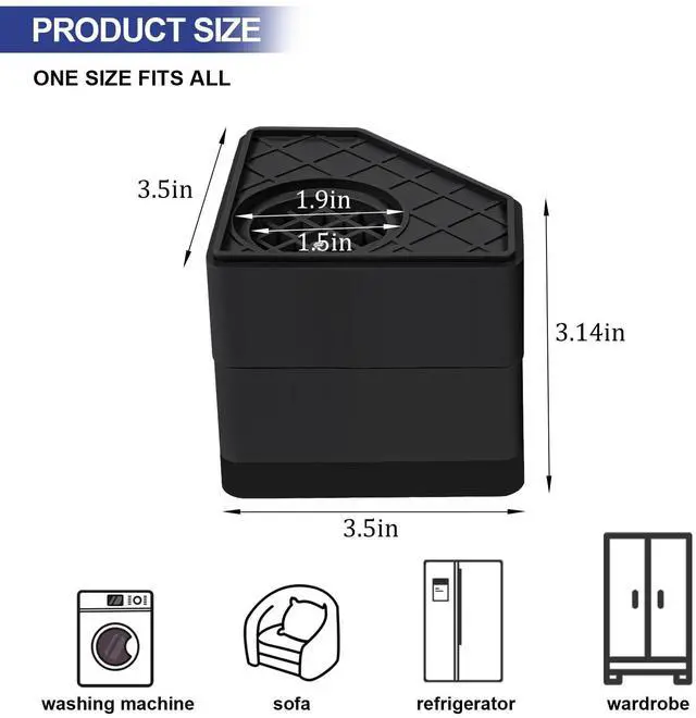 Alt view image 2 of 7 - 4Pcs Anti Vibration Pads for Washing Machine, Stops Washer Dryer Moving, Prevents Noise, Vibration Transfer, Antivibration Stabilizer Support Feet (Increase3.14in-B)