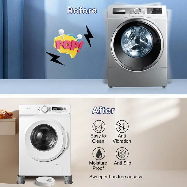 Alt view image 3 of 7 - 4Pcs Anti Vibration Pads for Washing Machine, Adjustable Height Stops Washer Dryer Moving, Prevents Noise, Vibration Transfer, Antivibration Stabilizer Support Feet with Suction Cup Bottom (Grey)
