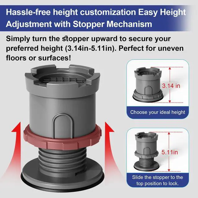 Alt view image 5 of 7 - 4Pcs Anti Vibration Pads for Washing Machine, Adjustable Height Stops Washer Dryer Moving, Prevents Noise, Vibration Transfer, Antivibration Stabilizer Support Feet with Suction Cup Bottom (Grey)