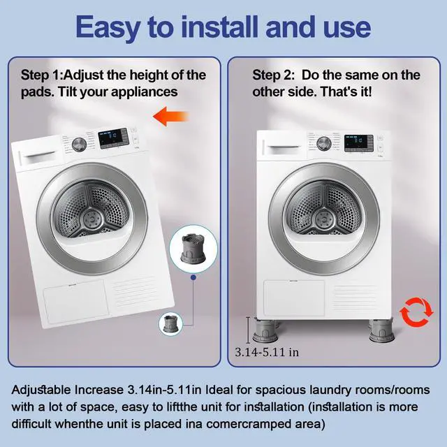Alt view image 7 of 7 - 4Pcs Anti Vibration Pads for Washing Machine, Adjustable Height Stops Washer Dryer Moving, Prevents Noise, Vibration Transfer, Antivibration Stabilizer Support Feet with Suction Cup Bottom (Grey)
