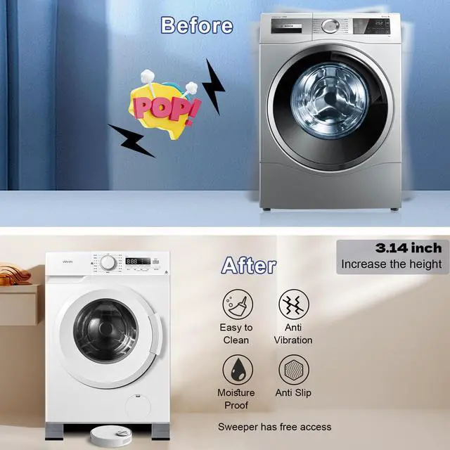 Alt view image 2 of 7 - 4Pcs Anti Vibration Pads for Washing Machine, Stops Washer Dryer Moving, Prevents Noise, Vibration Transfer, Antivibration Stabilizer Support Feet (Increase3.14in)