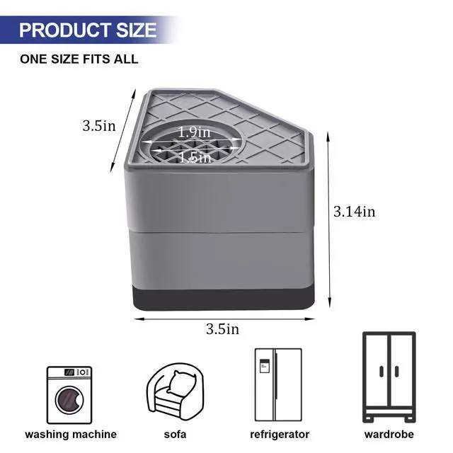 Alt view image 3 of 7 - 4Pcs Anti Vibration Pads for Washing Machine, Stops Washer Dryer Moving, Prevents Noise, Vibration Transfer, Antivibration Stabilizer Support Feet (Increase3.14in)