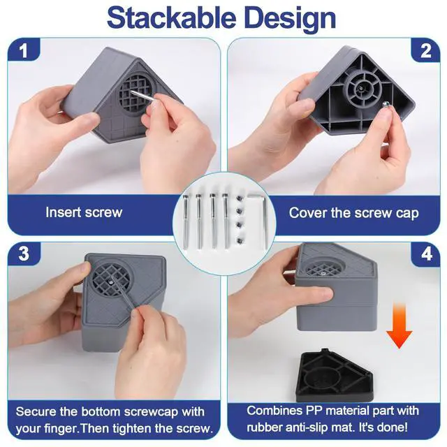 Alt view image 6 of 7 - 4Pcs Anti Vibration Pads for Washing Machine, Stops Washer Dryer Moving, Prevents Noise, Vibration Transfer, Antivibration Stabilizer Support Feet (Increase3.14in)