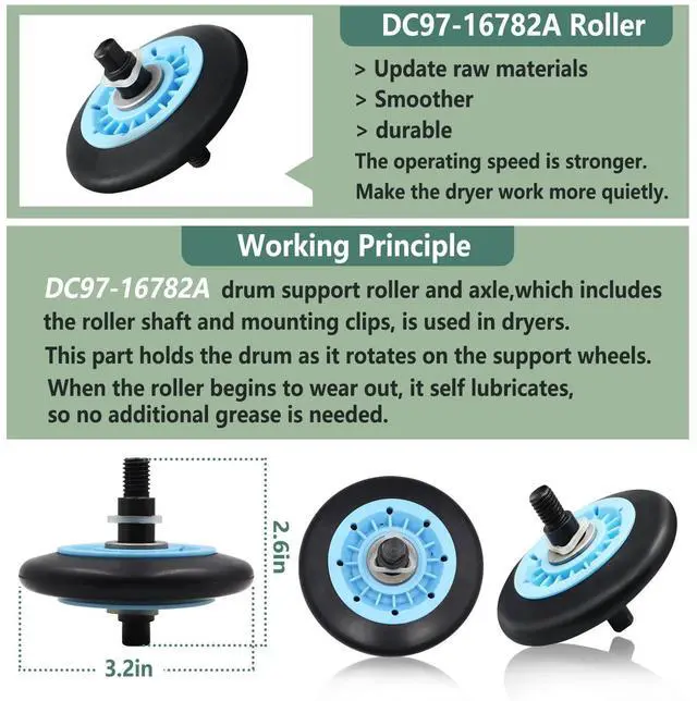Alt view image 3 of 6 - Upgraded Sam-Sung Dryer Repair Kit for Samsung Dryer Roller Replacement Kit | Replacement for Samsung Dryer Parts DC97-16782A Dryer Roller, DC93-00634A Idler Pulley, 6602-001655 Belt