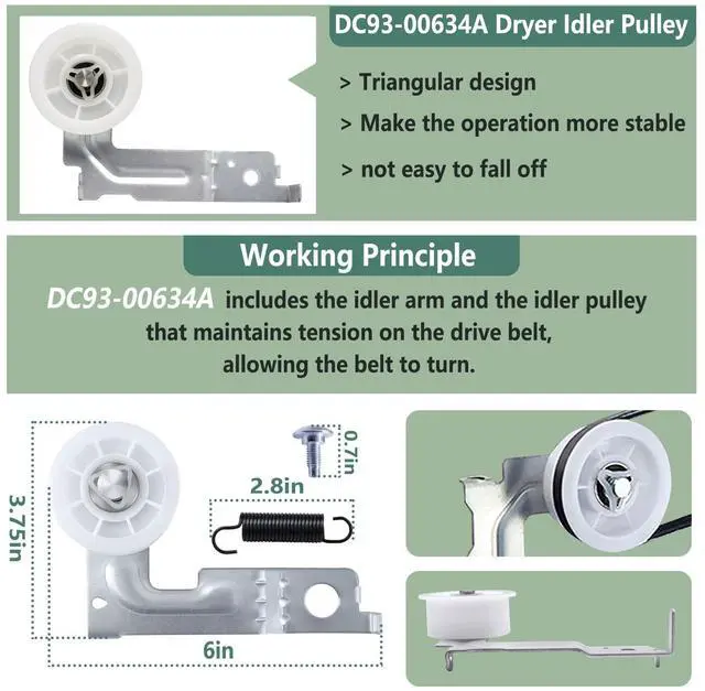 Alt view image 4 of 6 - Upgraded Sam-Sung Dryer Repair Kit for Samsung Dryer Roller Replacement Kit | Replacement for Samsung Dryer Parts DC97-16782A Dryer Roller, DC93-00634A Idler Pulley, 6602-001655 Belt