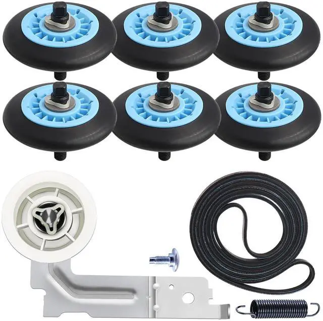 Main image of Upgraded Dryer Repair Kit Compatible with Samsung Dryer Roller Replacement Kit, for DC97-16782A Dryer Roller, DC93-00634A Idler Pulley, 6602-001655 Belt (6 Roller White Spacer)