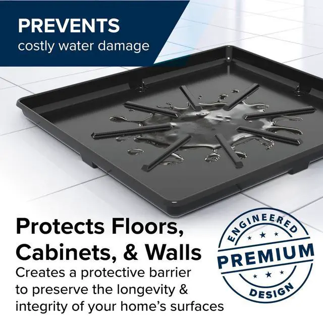 Alt view image 4 of 6 - Washing Machine Drain Pan - Features a Durable Plastic Construction, 1-inch/1.5-inch PVC Drain Fitting, and Measures 30-inches (L) x 32-inches (W) x 2 ½-inches (H) (OD) (20750)