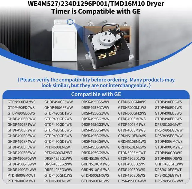 Alt view image 3 of 7 - WE4M527 TMD16M10 WE4M365 234D1296P001 Dryer Timer Compatible with GE Dryer | GHDP490EF3WW GTDP490ED2WS GHDP490EF1WW GTDN500EM2WS GTDP490ED0WS, WE04M0527 Replace WE4M527-36PK
