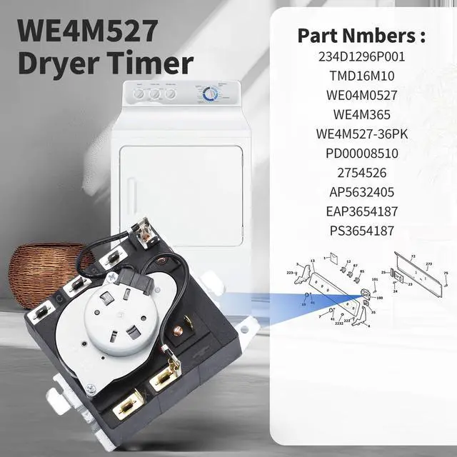 Alt view image 2 of 7 - WE4M527 TMD16M10 WE4M365 234D1296P001 Dryer Timer Compatible with GE Dryer | GHDP490EF3WW GTDP490ED2WS GHDP490EF1WW GTDN500EM2WS GTDP490ED0WS, WE04M0527 Replace WE4M527-36PK