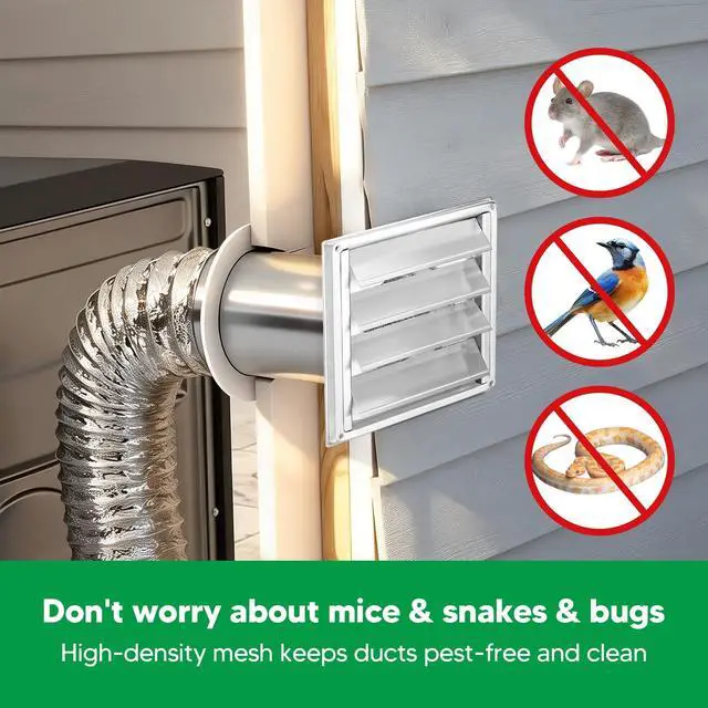 Alt view image 4 of 6 - 4" Metal Outdoor Dryer Vent Cover Louvered with Screen for Exterior Wall | Durable 7"x7" Face, with 4 Screws, fits 4" Dryer Exhaust Pipe, Outside Metal Stainless Steel, Weather & UV-Resistant, Silver