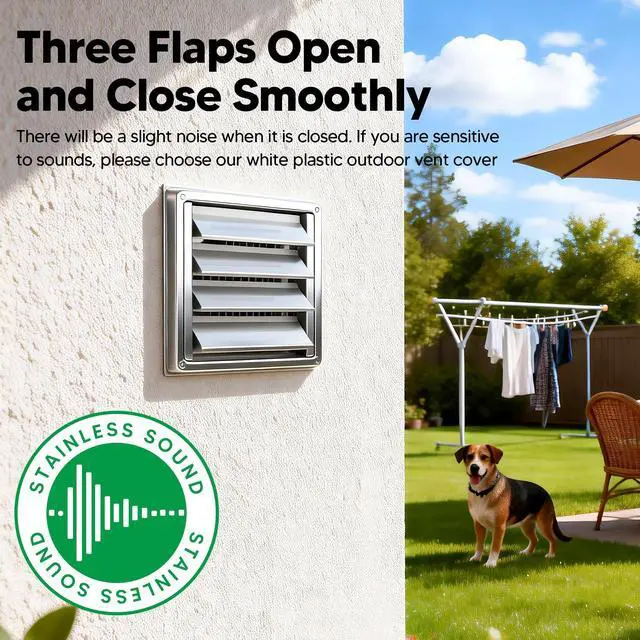 Alt view image 6 of 6 - 4" Metal Outdoor Dryer Vent Cover Louvered with Screen for Exterior Wall | Durable 7"x7" Face, with 4 Screws, fits 4" Dryer Exhaust Pipe, Outside Metal Stainless Steel, Weather & UV-Resistant, Silver