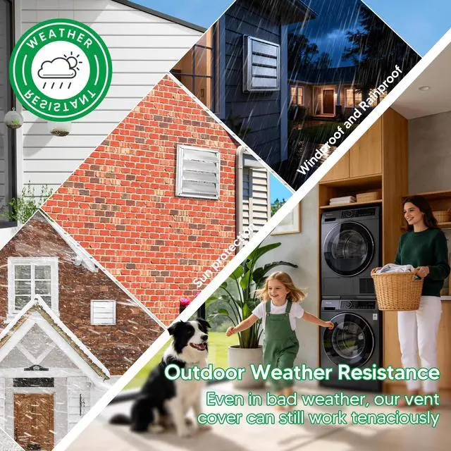 Alt view image 7 of 7 - 5" Metal Outdoor Dryer Vent Cover Louvered with Screen for Exterior Wall | Durable 7"x7" Face, with 4 Screws, fits 5" Dryer Exhaust Pipe, Outside Metal Stainless Steel, Weather & UV-Resistant, Silver