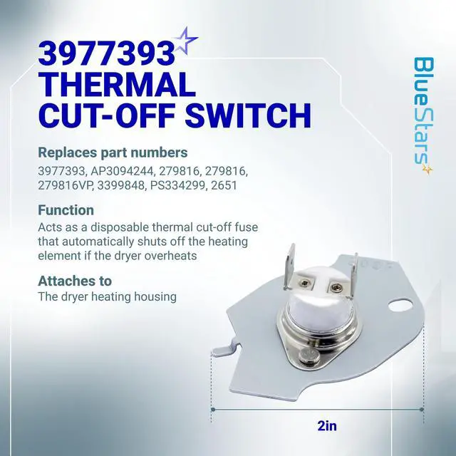 Alt view image 5 of 7 - 3387134 Cycling Thermostat 3392519 Dryer Thermal Fuse 3977393 Thermal Cut-off Switch 3977767 High-limit and Wire Thermostat Kit - Compatible with Whirlpool Kenmore Maytag Dryers