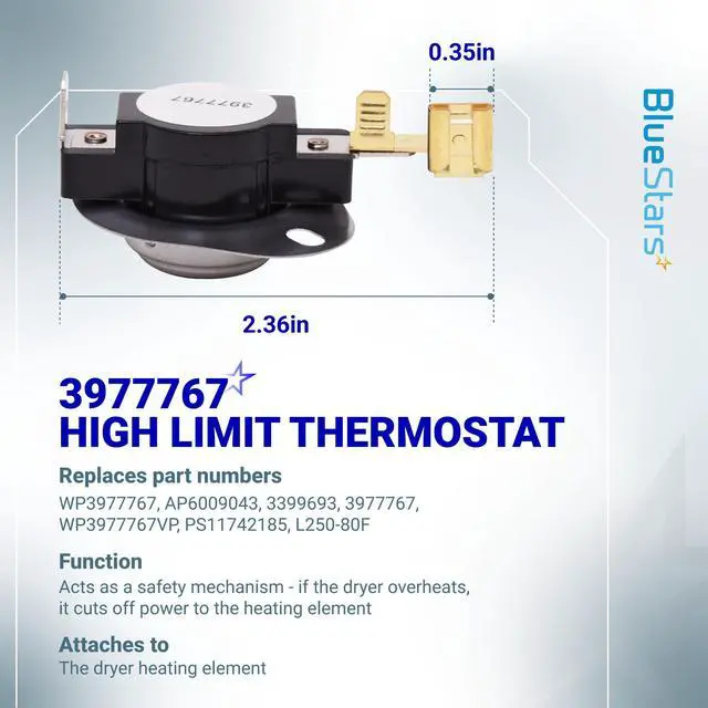 Alt view image 4 of 7 - 3387134 Cycling Thermostat 3392519 Dryer Thermal Fuse 3977393 Thermal Cut-off Switch 3977767 High-limit and Wire Thermostat Kit - Compatible with Whirlpool Kenmore Maytag Dryers