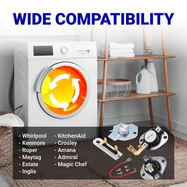 Alt view image 6 of 7 - 3387134 Cycling Thermostat 3392519 Dryer Thermal Fuse 3977393 Thermal Cut-off Switch 3977767 High-limit and Wire Thermostat Kit - Compatible with Whirlpool Kenmore Maytag Dryers