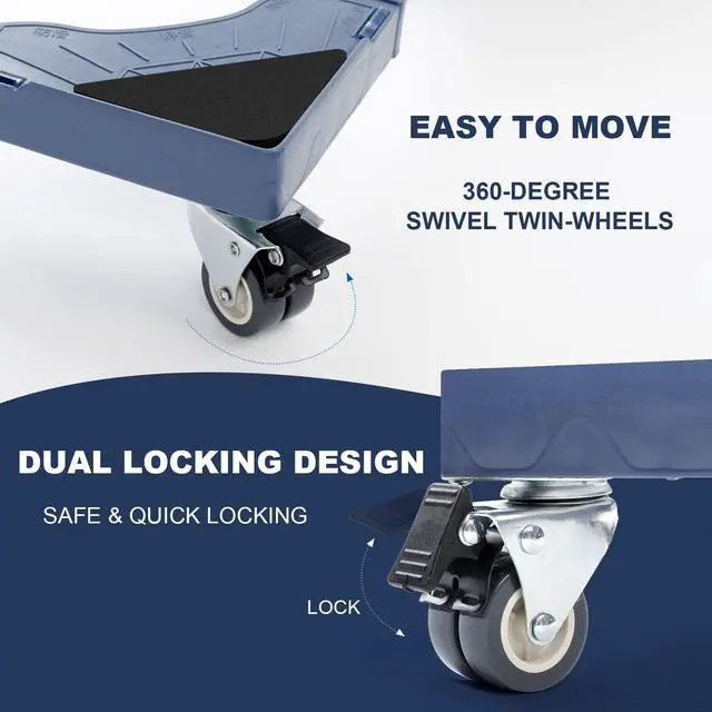 Alt view image 4 of 6 - WBD WEIBIDA Adjustable Furniture Dolly with 4 Dual-Locking Wheels, Universal Washing Machine Base Stand, Square Appliance Mover for Refrigerator, Mini-Fridge, Washer & Dryer, Moving Cart