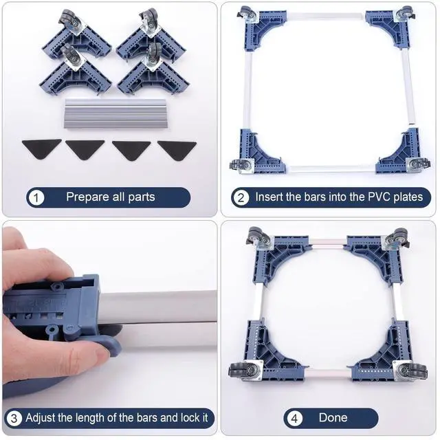 Alt view image 6 of 6 - WBD WEIBIDA Adjustable Furniture Dolly with 4 Dual-Locking Wheels, Universal Washing Machine Base Stand, Square Appliance Mover for Refrigerator, Mini-Fridge, Washer & Dryer, Moving Cart