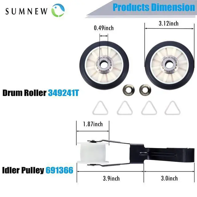 Alt view image 3 of 7 - Belt Upgraded4392065 Dryer Repair Kit,Including Rollers 349241t,Idler 691366,Belt 341241,Replacement Parts for whirlpool,kenmore,admiral,amana,crosley,estate,inglis,kitchenaid,roper,maytag