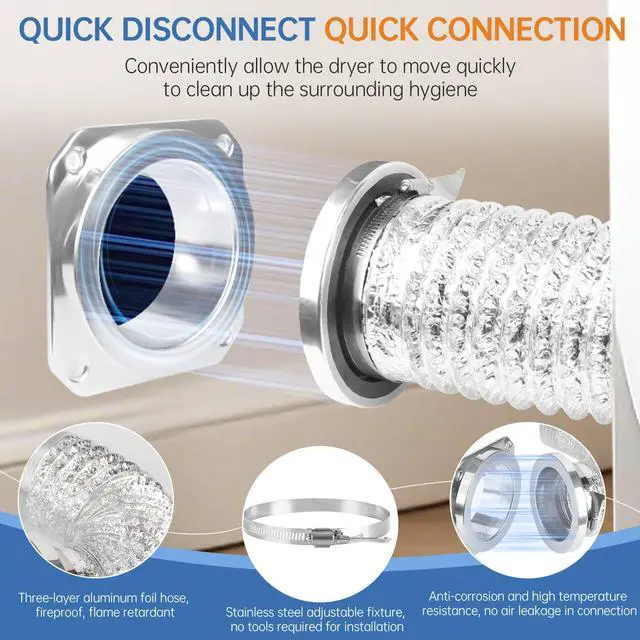 Alt view image 3 of 7 - Magnetic Dryer Vent Coupling Connector Kit - DV180 Airtight Seal, Quick Connect, Includes 4"x3.3ft Dryer Vent Hose & 2 Clamps