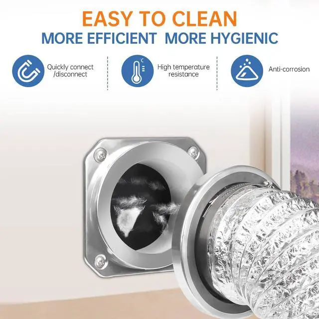 Alt view image 4 of 7 - Magnetic Dryer Vent Coupling Connector Kit - DV180 Airtight Seal, Quick Connect, Includes 4"x3.3ft Dryer Vent Hose & 2 Clamps