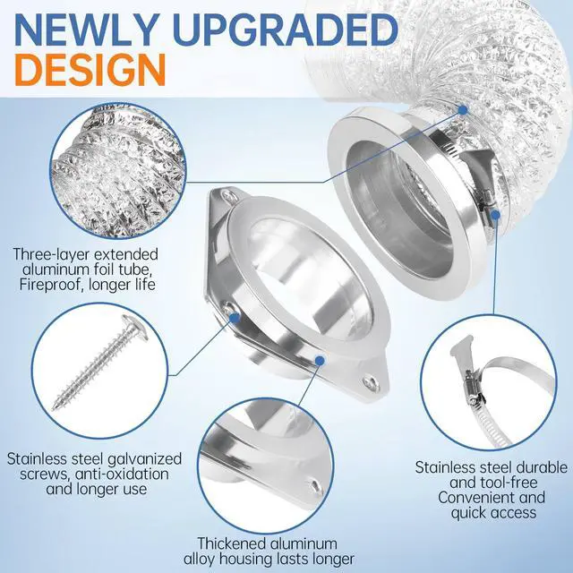 Alt view image 5 of 7 - Magnetic Dryer Vent Coupling Connector Kit - DV180 Airtight Seal, Quick Connect, Includes 4"x3.3ft Dryer Vent Hose & 2 Clamps