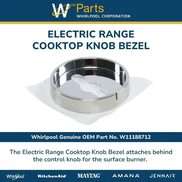 Alt view image 4 of 6 - Whirlpool W11188712 Genuine OEM Electric Range Cooktop Knob Bezel Replacement Part - Replaces W10850043