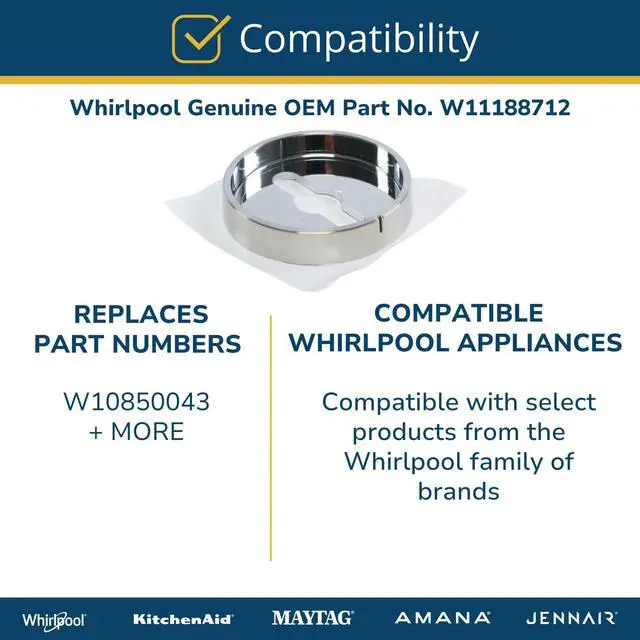 Alt view image 5 of 6 - Whirlpool W11188712 Genuine OEM Electric Range Cooktop Knob Bezel Replacement Part - Replaces W10850043