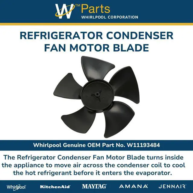 Alt view image 4 of 6 - W11193484 Genuine OEM Refrigerator Condenser Fan Motor Blade Replacement Part